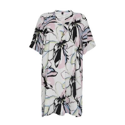 Yoek gebloemde jurk wit/lichtroze/zwart