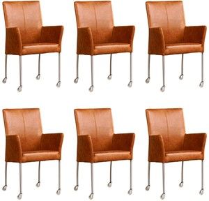 Set van 6 Cognac leren moderne eetkamerstoelen Comfort - Vintage Leer Cognac (cognac leer)