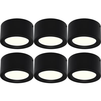 LED Downlight 6 Pack - Opbouw Rond Hoog 10W - Natuurlijk Wit 4200K - Mat Zwart Aluminium - Ø140mm