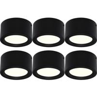 LED Downlight 6 Pack - Opbouw Rond Hoog 10W - Natuurlijk Wit 4200K - Mat Zwart Aluminium - Ø140mm