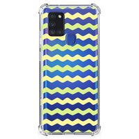 Samsung Galaxy A21s Doorzichtige Silicone Hoesje Waves Yellow - thumbnail