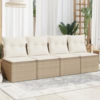 Tuinbank 4-zits met kussens poly rattan beige