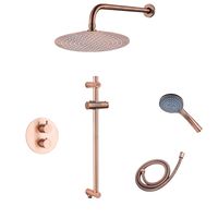 Saniclear Copper inbouwregendouche 20cm rond met wandarm, 3 standen handdouche en glijstang geborsteld koper - thumbnail