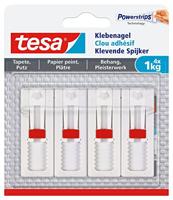 tesa Powerstrips Verstelbare kleefspijker voor behang en pleisterwerk, zelfklevende nagel 1 kg - 4 Nägel wit