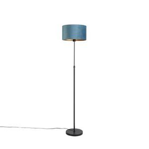 QAZQA Vloerlamp zwart met velours kap blauw met goud 35 cm - Parte