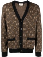 Gucci GG-jacquard knitted wool cardigan - Marron