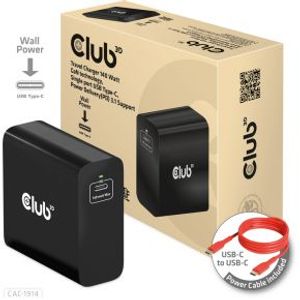 CLUB3D Travel Charger 140 Watt GaN technology, Single port USB Type-C, Power Delivery(PD) 3.1 Suppor