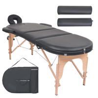 VidaXL Massagetafel inklapbaar 4 cm dik met 2 bolsters ovaal zwart - thumbnail