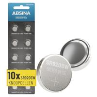 ABSINA SR920SW Horlogebatterij, 1,55 V, zilveroxide, verpakking van 10 stuks, knoopcel SR920SW, lekvrij en lange houdbaarheid, batterij SR920SW / LR921 / 371/370 / LR69 / AG6 - SR 920 SW horloges,