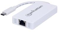Manhattan 507608 USB Type C naar 3-Port Hub met Gigabit Ethernet-netwerkadapter USB 3.1 (G1) wit