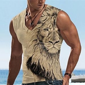 Voor heren Vest Top Mouwloos T-shirt voor heren Grafisch dier Leeuw V-hals Kleding 3D-afdrukken Sport Hardlopen Mouwloos 3D-afdrukken Ontwerper Casual Spier Lightinthebox