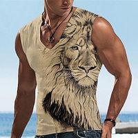 Voor heren Vest Top Mouwloos T-shirt voor heren Grafisch dier Leeuw V-hals Kleding 3D-afdrukken Sport Hardlopen Mouwloos 3D-afdrukken Ontwerper Casual Spier Lightinthebox - thumbnail