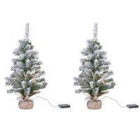 3x stuks mini kunstbomen/kunst kerstbomen met sneeuw en licht 45 cm