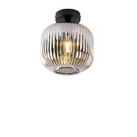 QAZQA - Art Deco Art deco plafondlamp zwart met smoke glas - Karel | Woonkamer | Slaapkamer | Keuken - Glas Rond - E27 Geschikt voor LED - Max. 1 x 25 Watt