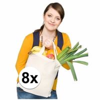 8x Katoenen boodschappen tassen naturel - thumbnail