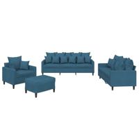vidaXL 4-delige Loungeset met kussens fluweel blauw