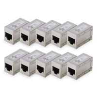 DIGITUS AT-AG 8/8 C6S - RJ45 Koppeling Cat 6-10 stuks - Lan Kabel Verlenging - Cat6 Netwerkkabel Connector - PoE Compatibel - Modulaire Koppeling - Voor Switch, DSL, Modem, Router, PC - Zilver