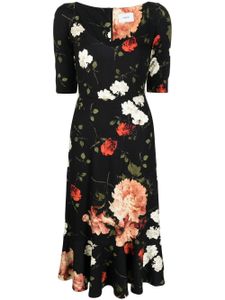 ERDEM robe mi-longue fleurie à encolure cœur - Noir