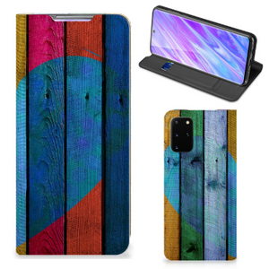 Samsung Galaxy S20 Plus Book Wallet Case Wood Heart - Cadeau voor je Vriend