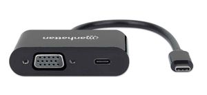 Manhattan USB 2.0 Adapter [1x USB-C stekker - 1x USB-C bus (Power Delivery), VGA-bus] 153430 20 cm Stekker past op beide manieren, Met laadbus