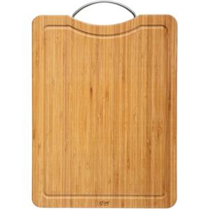 Snijplank met metalen handvat - 42 x 30 cm - bamboe hout - Serveerplank - Broodpla