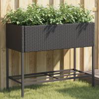 Plantenbak met schap poly rattan zwart - thumbnail