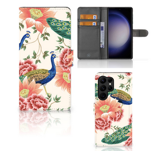 Telefoonhoesje met Pasjes voor Samsung Galaxy S23 Ultra Pink Peacock