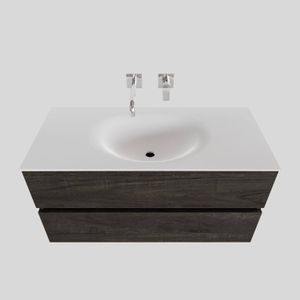 Badkamermeubel Solid Surface BWS Stockholm 100x46 cm Midden Wood Dark Brown (0 kraangaten)