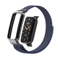 By Qubix - Milanese loop bandje met case - Donkerblauw - Xiaomi Smart Band 7 Pro