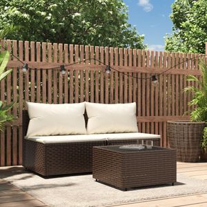 3-delige Loungeset met kussens poly rattan bruin