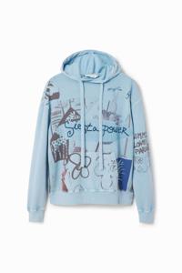 Sweatshirt met capuchon en collage - BLUE - XL