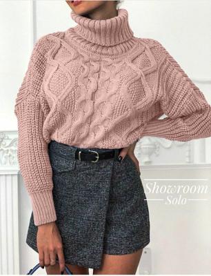 Casual Turtleneck Solid Acrylic Sweater