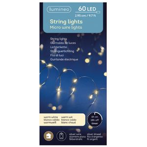 Lumineo draadverlichting zilverdraad 60 warm witte lampjes -295 cm   -