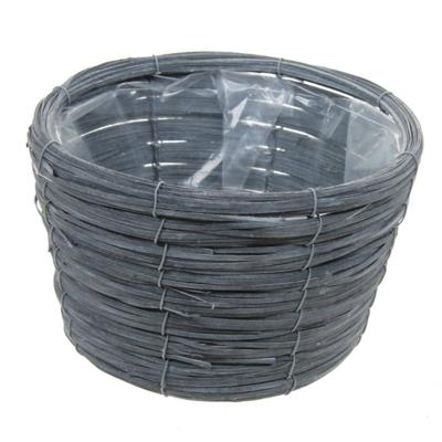 Bloempot/plantenbak handgemaakt riet/rotan mand grijs 21 x 14 cm - Plantenpotten Bloempot/plantenbak handgemaakt riet/rotan mand grijs 21 x 14 cm - Plantenpotten