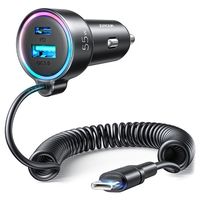 Joyroom JR-CL07 3-in-1 Bekabelde Snelle Autolader 55W - USB-C - Zwart - thumbnail