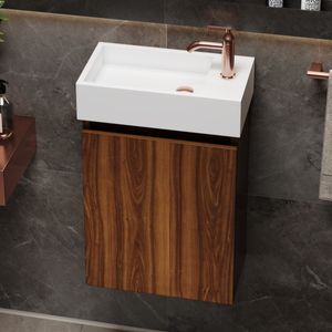 Fontana Alaska toiletmeubel walnoot 40x22cm met solid surface fontein rechts