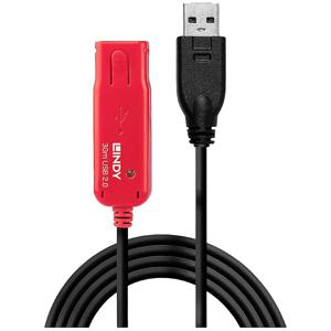 LINDY USB-kabel USB 2.0 USB-A stekker, USB-A bus 30.00 m Zwart, Rood 42923