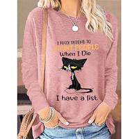 Dames T-shirt Kat Brief Afdrukken Dagelijks Weekend Modieus Lange mouw Ronde hals Blozend Roze Lente Herfst Lightinthebox