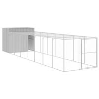 vidaXL Hondenhok met ren 214x865x181 cm staal lichtgrijs, hondenkennel, hondenhuisje, kennel hond, hondenhuis, honden kennel, hondenkooi, honden kooi
