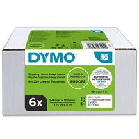 DYMO originele LabelWriter grote verzendlabels/naambadges | 54 mm x 101 mm | 6 rollen van 220 makkelijk los te maken labels (1320 stuks) | zelfklevend | voor LabelWriter labelmakers