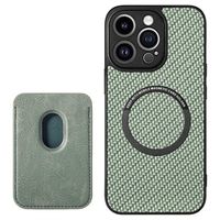 iPhone 15 Pro Magnetic Case with Card Holder - Carbon Fiber - Green - thumbnail