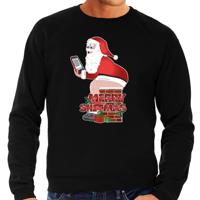 Foute Kersttrui/sweater voor heren - Merry Christmas - zwart - Kerstman op de wc