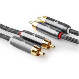 Stereo-Audiokabel | 2x RCA Male - 2x RCA Male | Gun Metal Grey | Gevlochten kabel