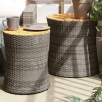 Tuinbijzettafels 2 st met houten blad poly rattan grijs - thumbnail