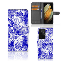 Telefoonhoesje met Naam Samsung Galaxy S21 Ultra Angel Skull Blauw