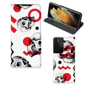 Mobiel BookCase Samsung Galaxy S21 Ultra Skull Red