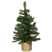 Kunst kerstboom/kunstboom groen 60 cm met gouden pot - thumbnail