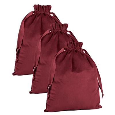 Cadeauzakje/opbergzakje met trekkoord - 3x - velvet - rood - 24 x 17 cm - luxe Cadeauzakje/opbergzakje met trekkoord - 3x - velvet - rood - 24 x 17 cm - luxe