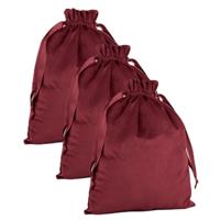 Cadeauzakje/opbergzakje met trekkoord - 3x - velvet - rood - 24 x 17 cm - luxe