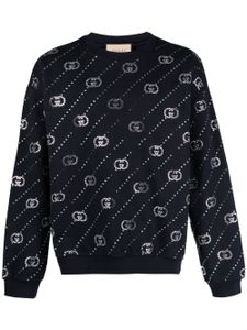 Gucci striped Interlocking G-crystal cotton sweatshirt - Bleu